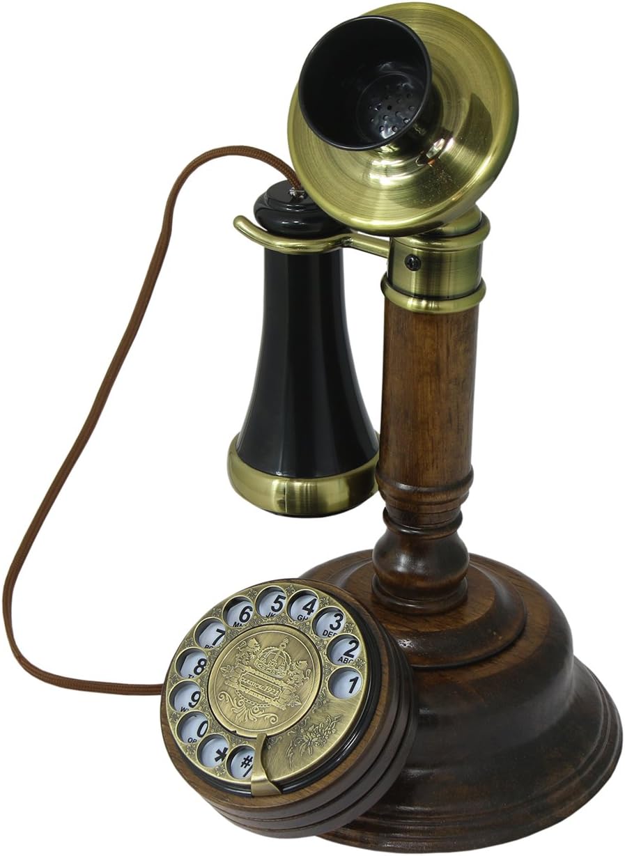 Real Wood Retro Telephone with Vintage Rotary Dial and Metal Bell V428