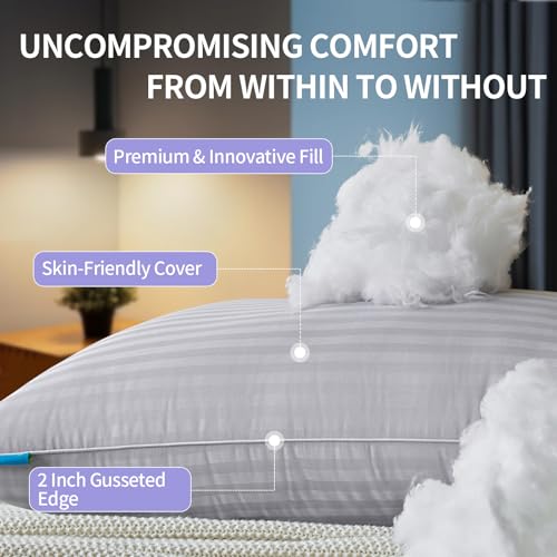 Queen Size Set of 2 Gray Down Alternative Pillows T8429