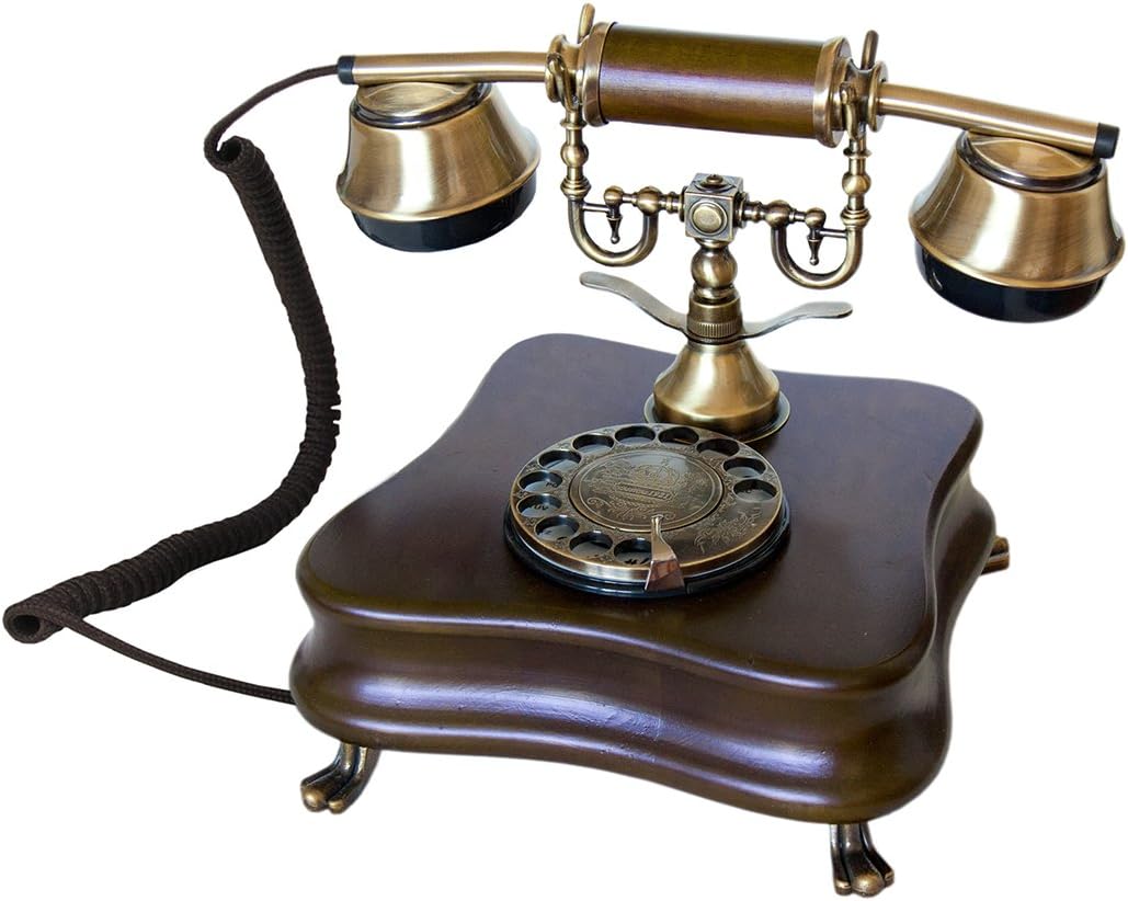 Real Wood Retro Telephone with Vintage Rotary Dial and Metal Bell V428