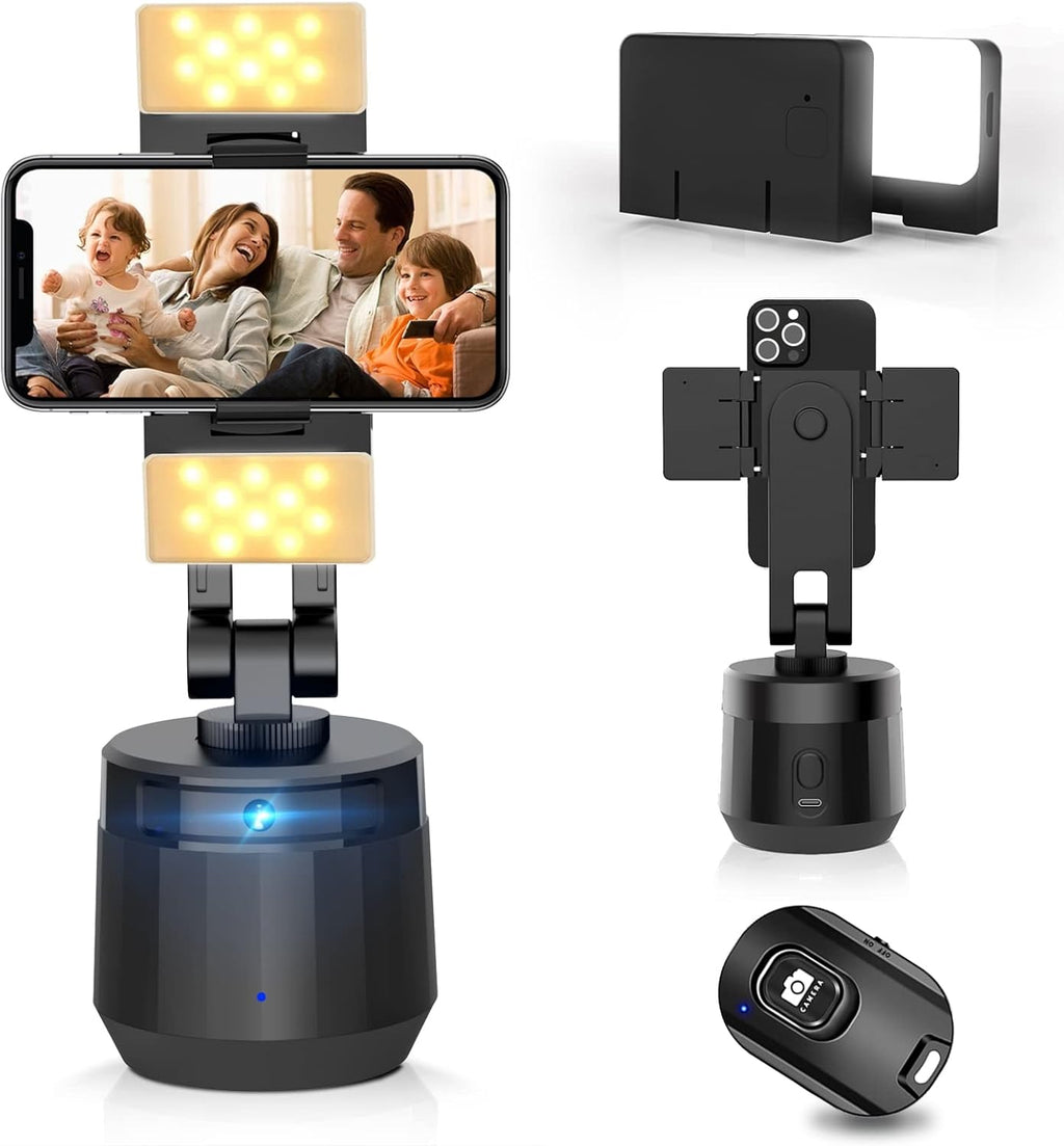 Smart Auto Face Tracking Phone Holder with Remote, 360 Rotation Tripod with Fill Light, Pack of 2 U587669