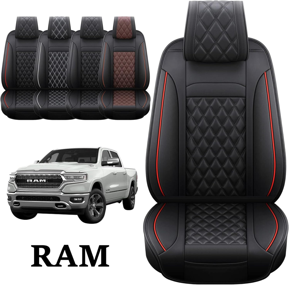 Waterproof Synthetic Leather Seat Covers 5PCS Full Set Black Brown F5261