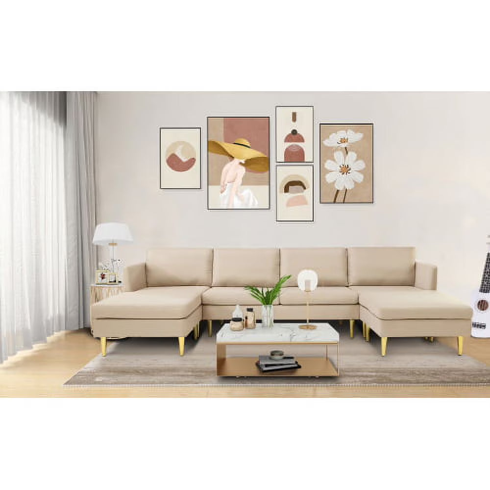 Modern Convertible Polyester Sectional Sofa with Ottoman C30458