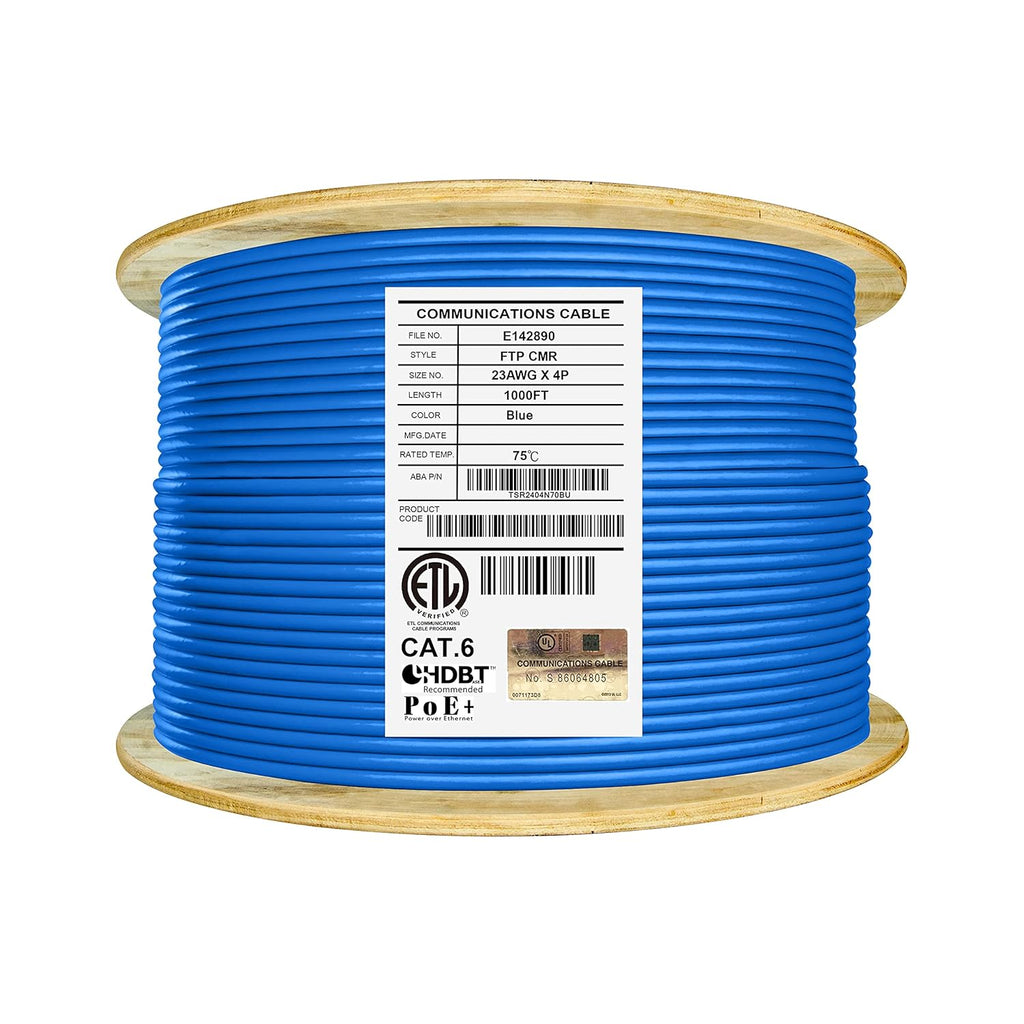 Cat6 Shielded Riser 1000ft F/UTP 23AWG Solid Bare Copper Ethernet Cable Reel Orange A7896