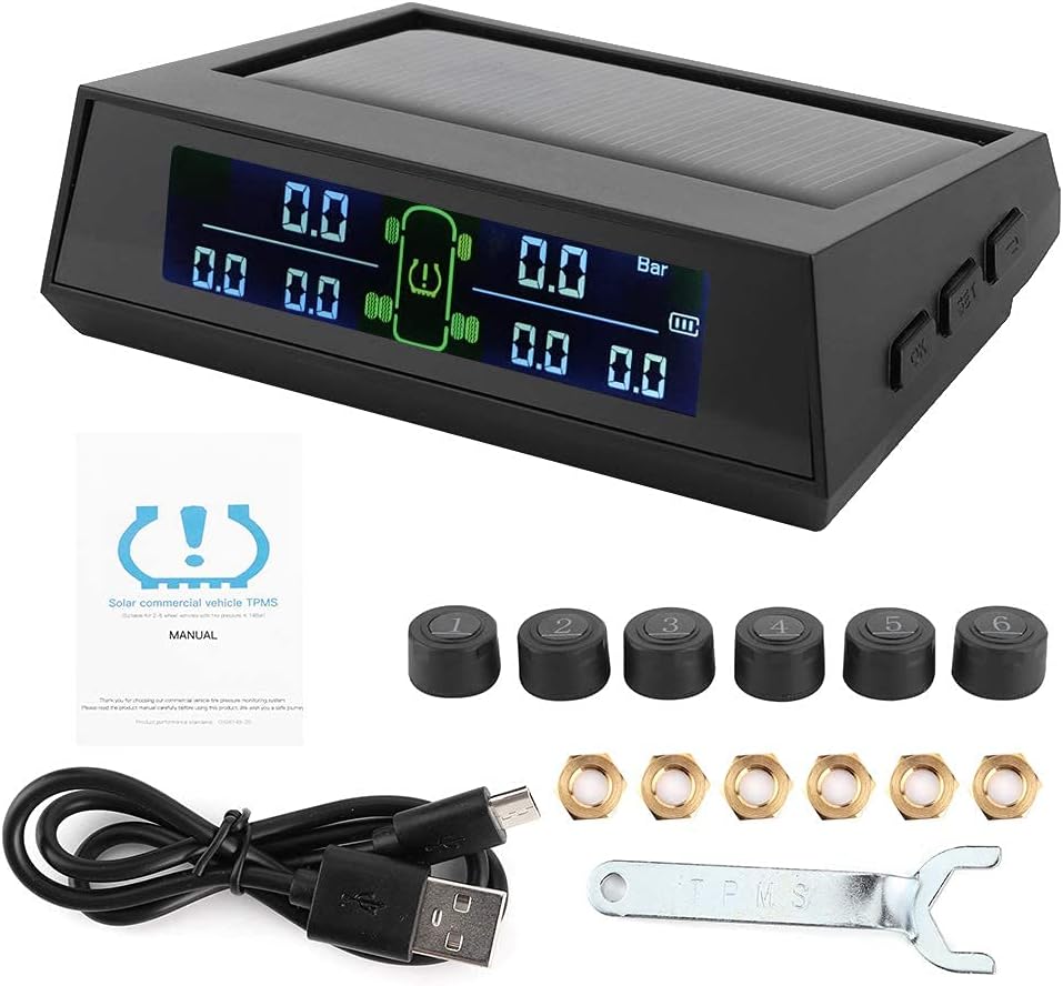 Solar Powered TPMS Tire Pressure Monitor System with LCD 6 External Sensor Pack of 2 X918843