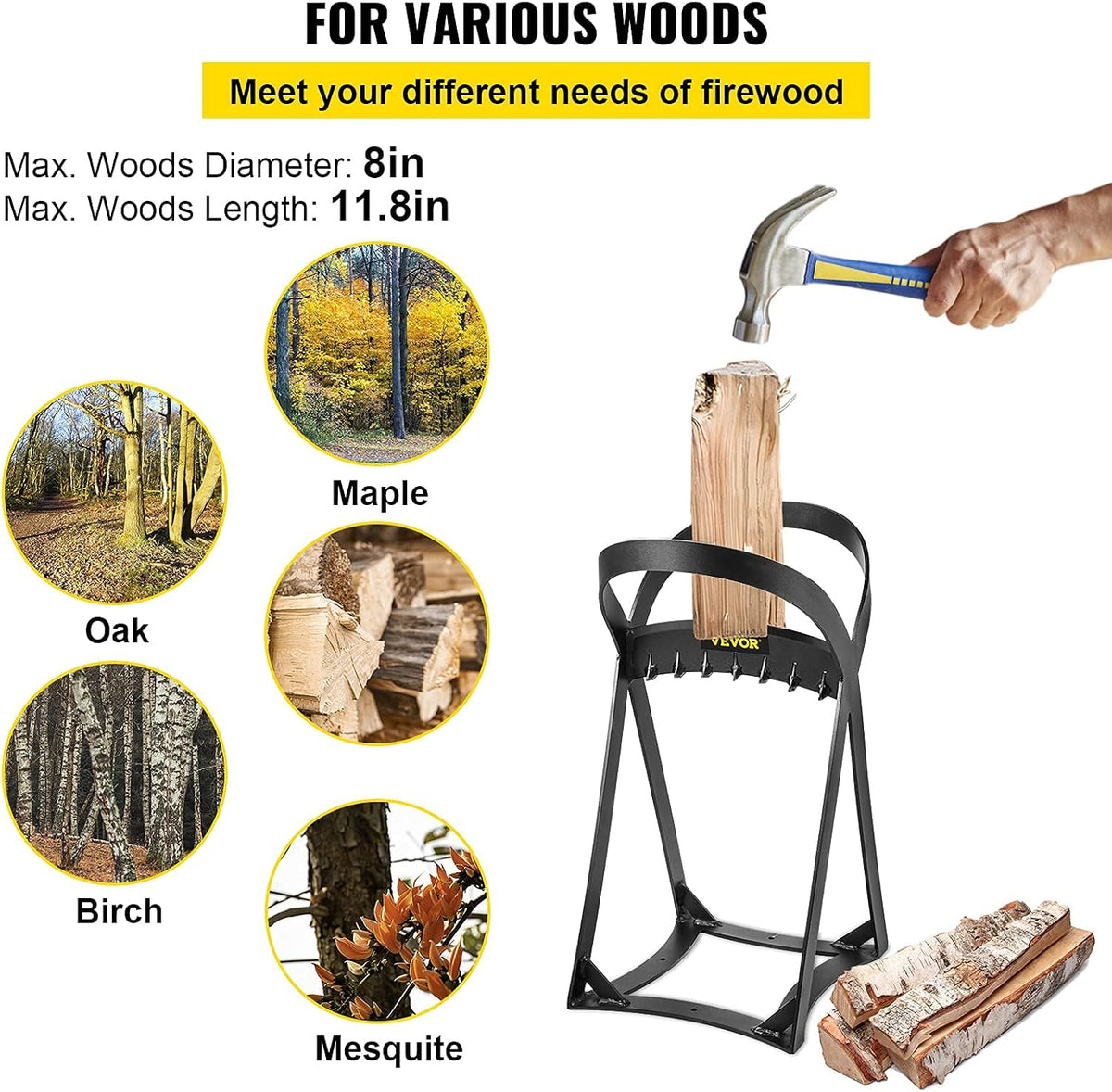 20.3" x 13.2" Manual Log Splitter for 8" Diameter Wood, 8.6 Lbs, Q235 Steel, Pack of 2 D89389