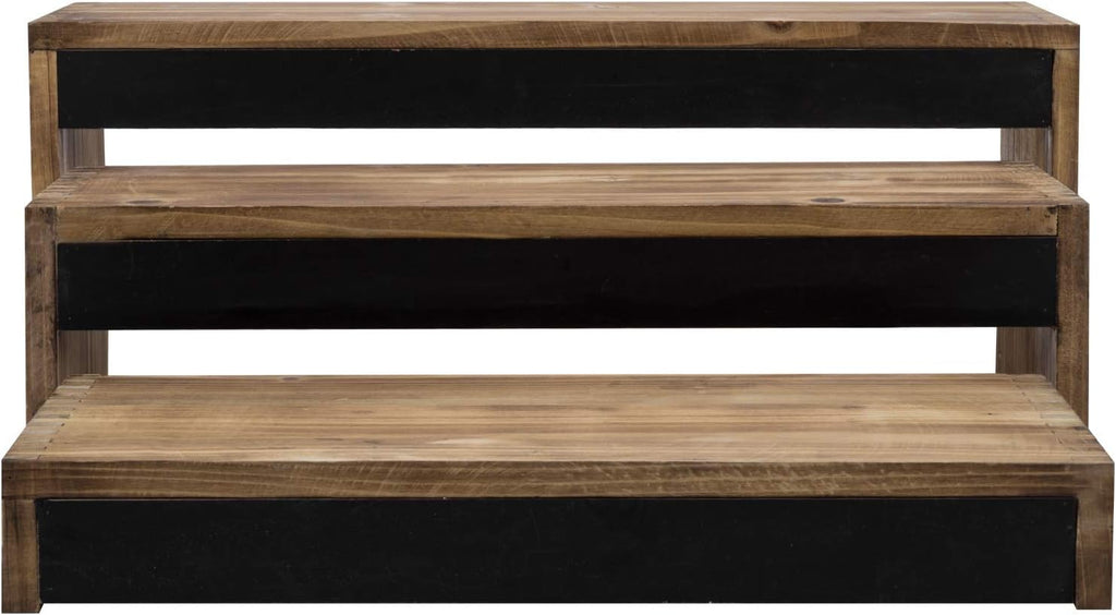 3-Tier Burnt Dark Brown Wood Cake Display Stands with Chalkboard Panels H5081