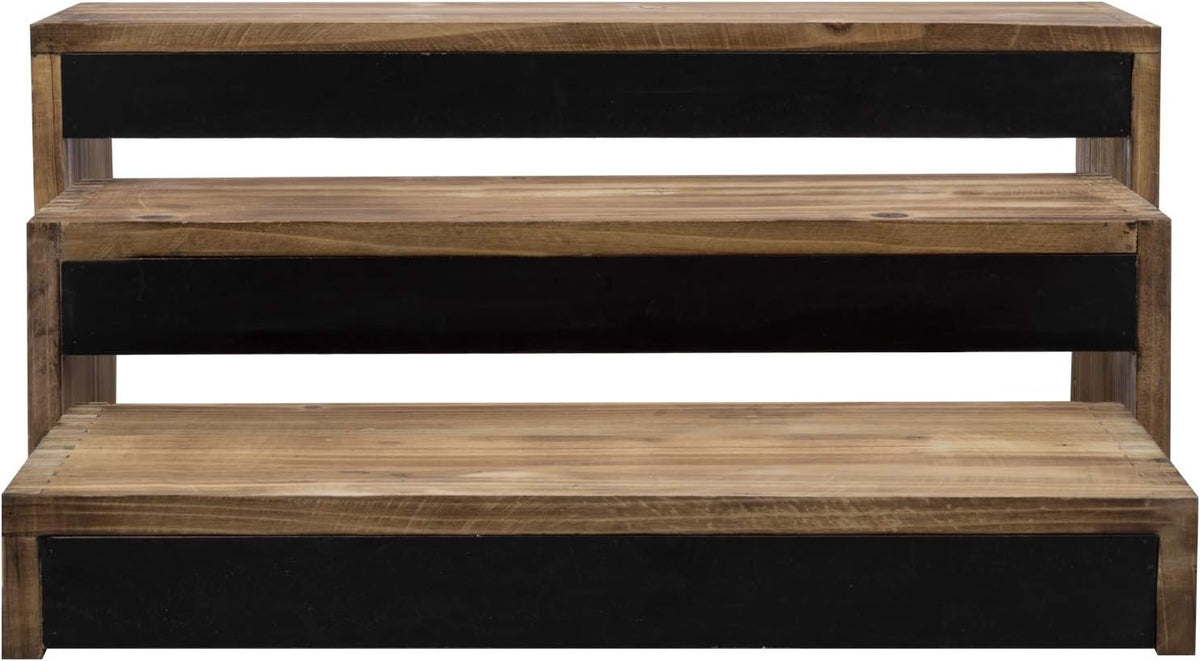 3-Tier Burnt Dark Brown Wood Cake Display Stands with Chalkboard Panels H5081