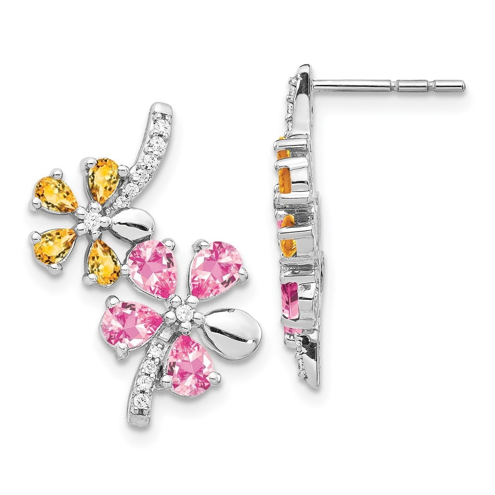 14k White Gold Diamond and Citrine Flower Stud Earrings H942898