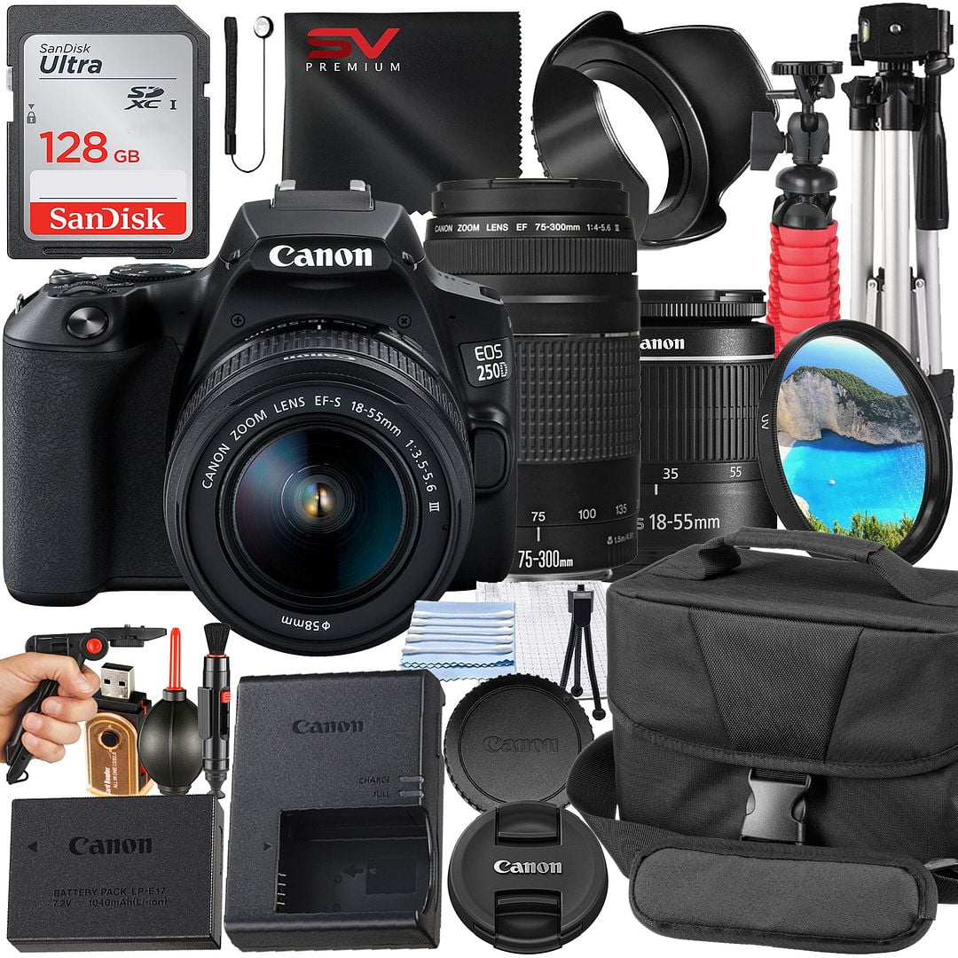 DSLR Camera Bundle with 18-55mm + 75-300mm Zoom Lens + 128GB Card + Case + Tripod K658