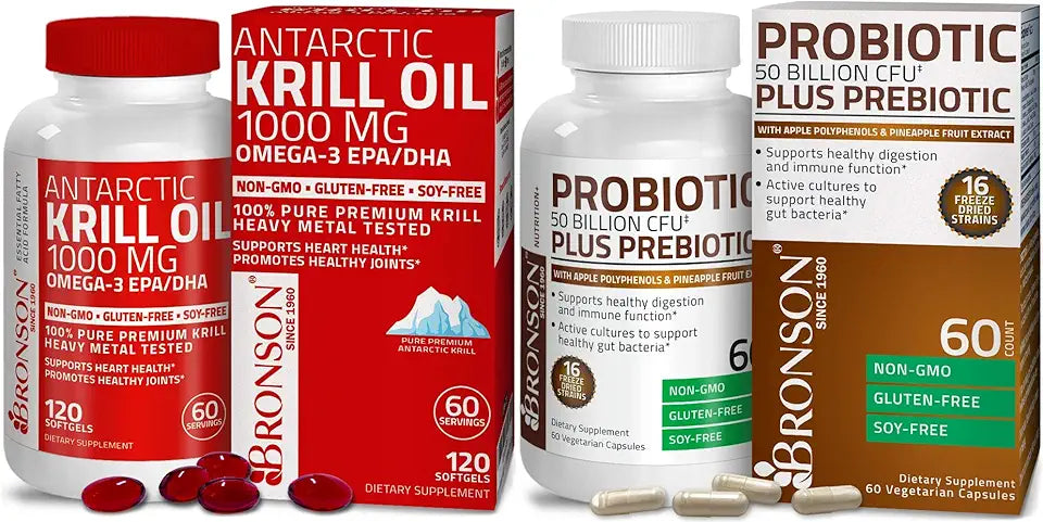 Probiotic 50 Billion CFU Prebiotic Krill Oil 1000 mg Omega-3s M68661