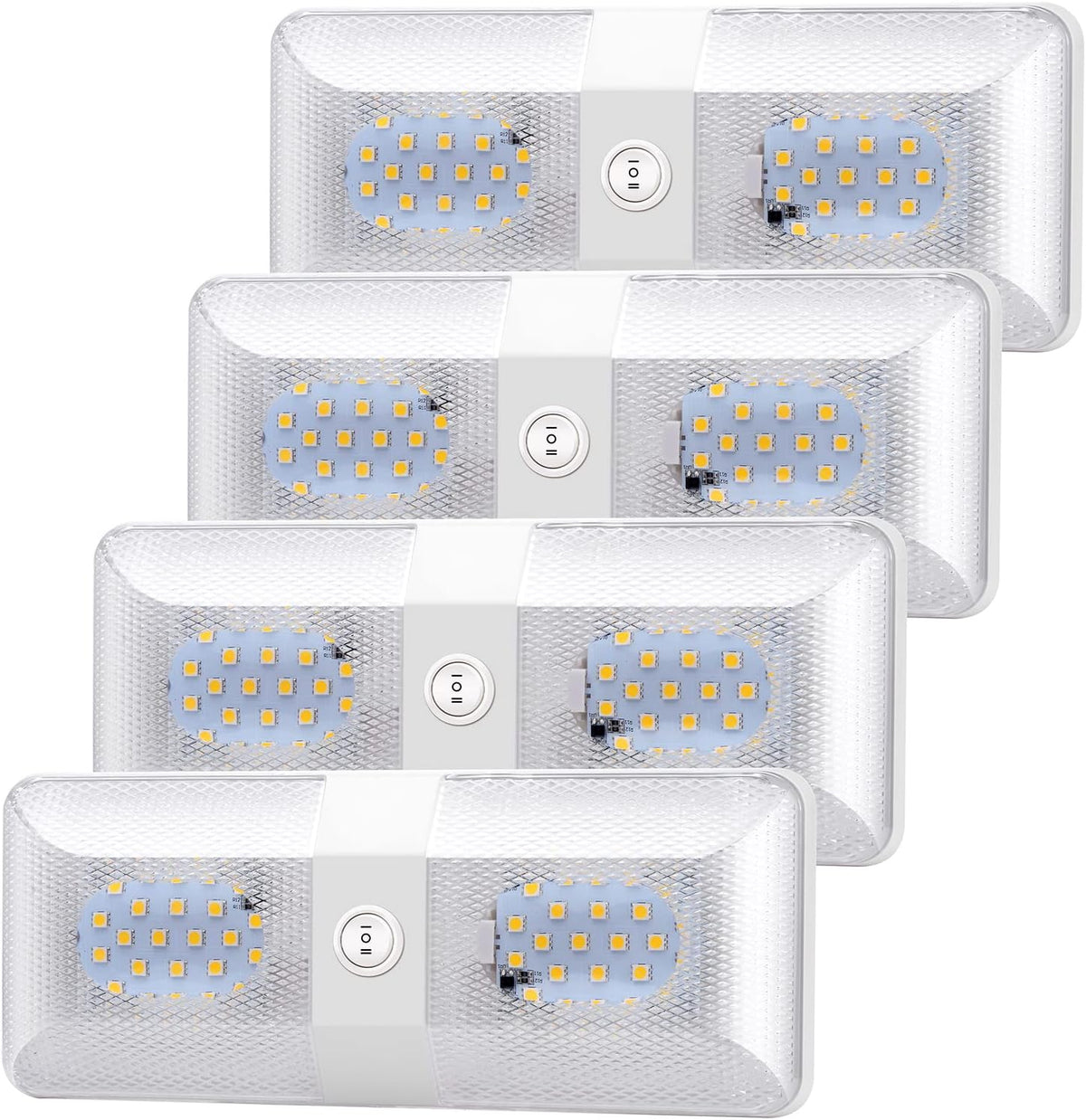 4 Pack DC 12V LED RV Ceiling Double Dome Light with ON/Off Switch Natural White O3996