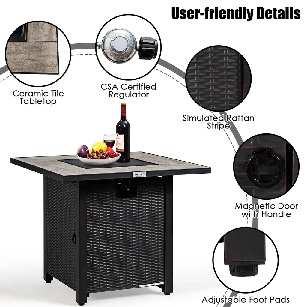 30'' Square Propane Gas Fire Pit Table 50,000 BTU with Cover Y70348