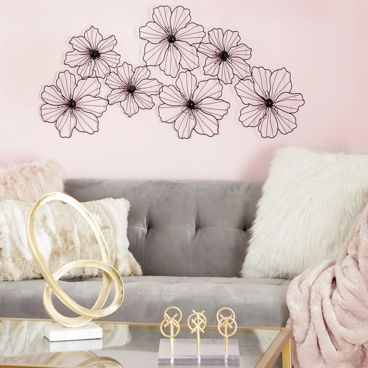 Black Metal Wire Floral Wall Decor Y46624