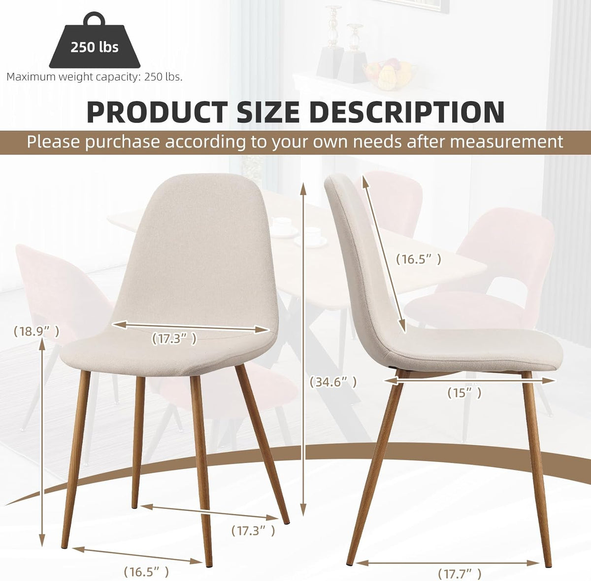 Camel Brown Faux Leather Dining Side Chairs Set of 4 with Metal Legs L25623