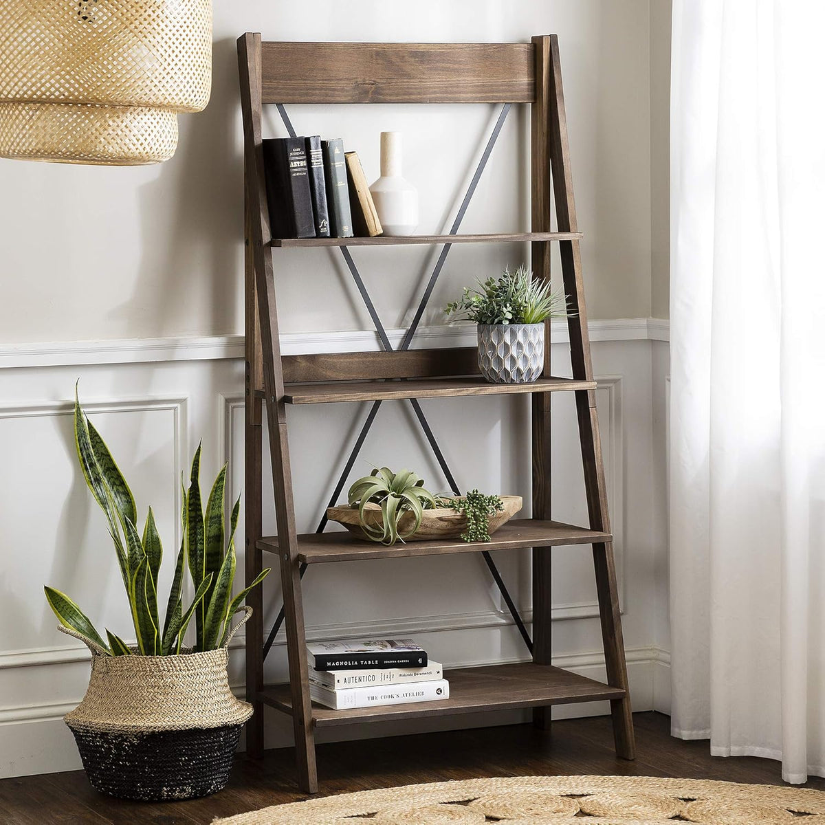 Brown 4 Shelves Wood Bookcase M9586