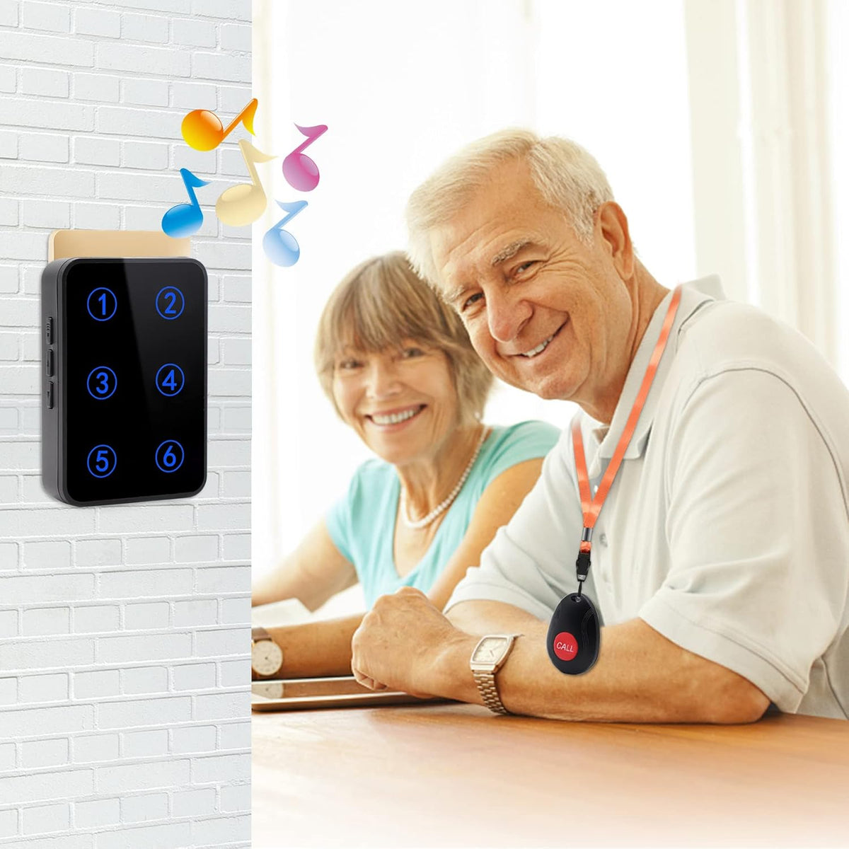 Wireless Caregiver Pager System with 2 Number Display Plug-in Receiver 6 Waterproof Transmitters O2488