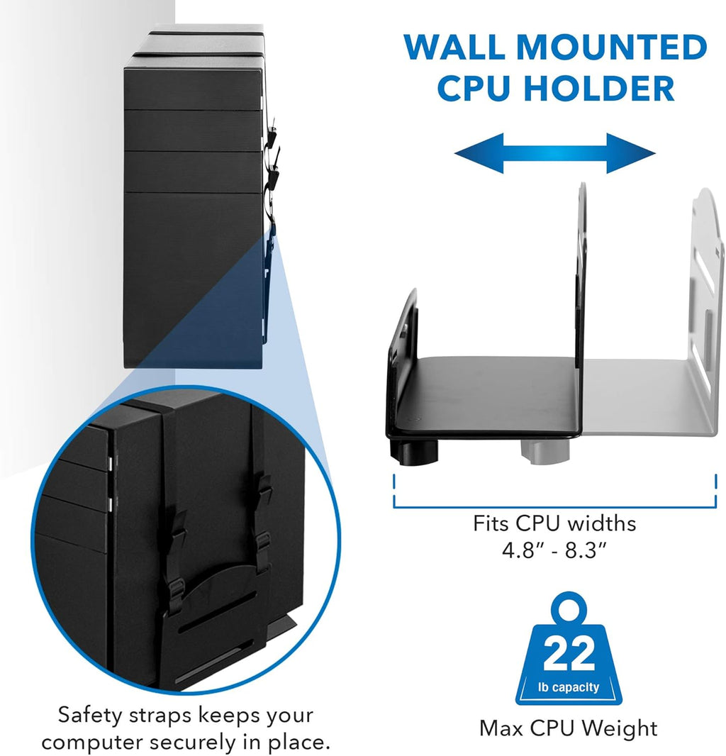 Wall Mount Workstation with Single Monitor Mount, Keyboard Tray and CPU Holder, Height Adjustable Full Motion Arms E332