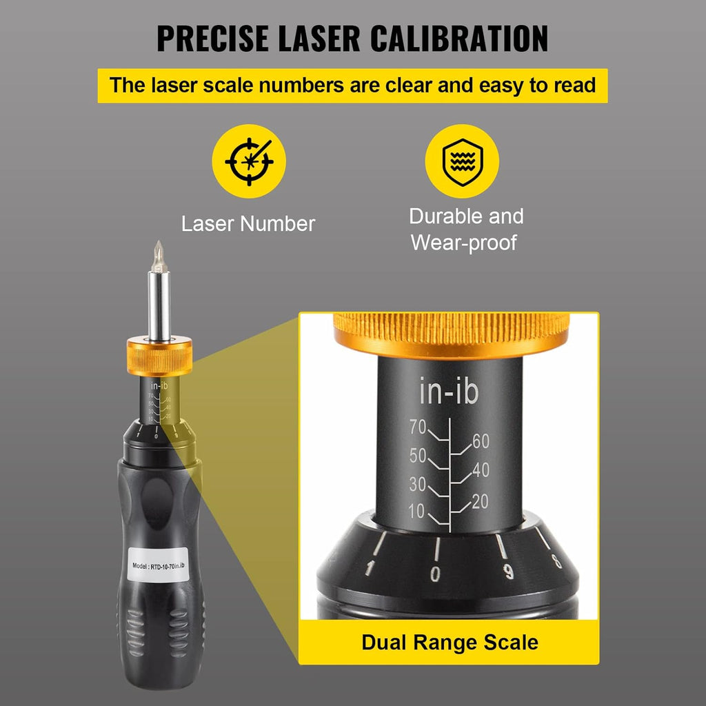Torque Screwdriver, 1/4" Drive, 10-70 in/lbs, Adjustable, Pack of 2 A645259