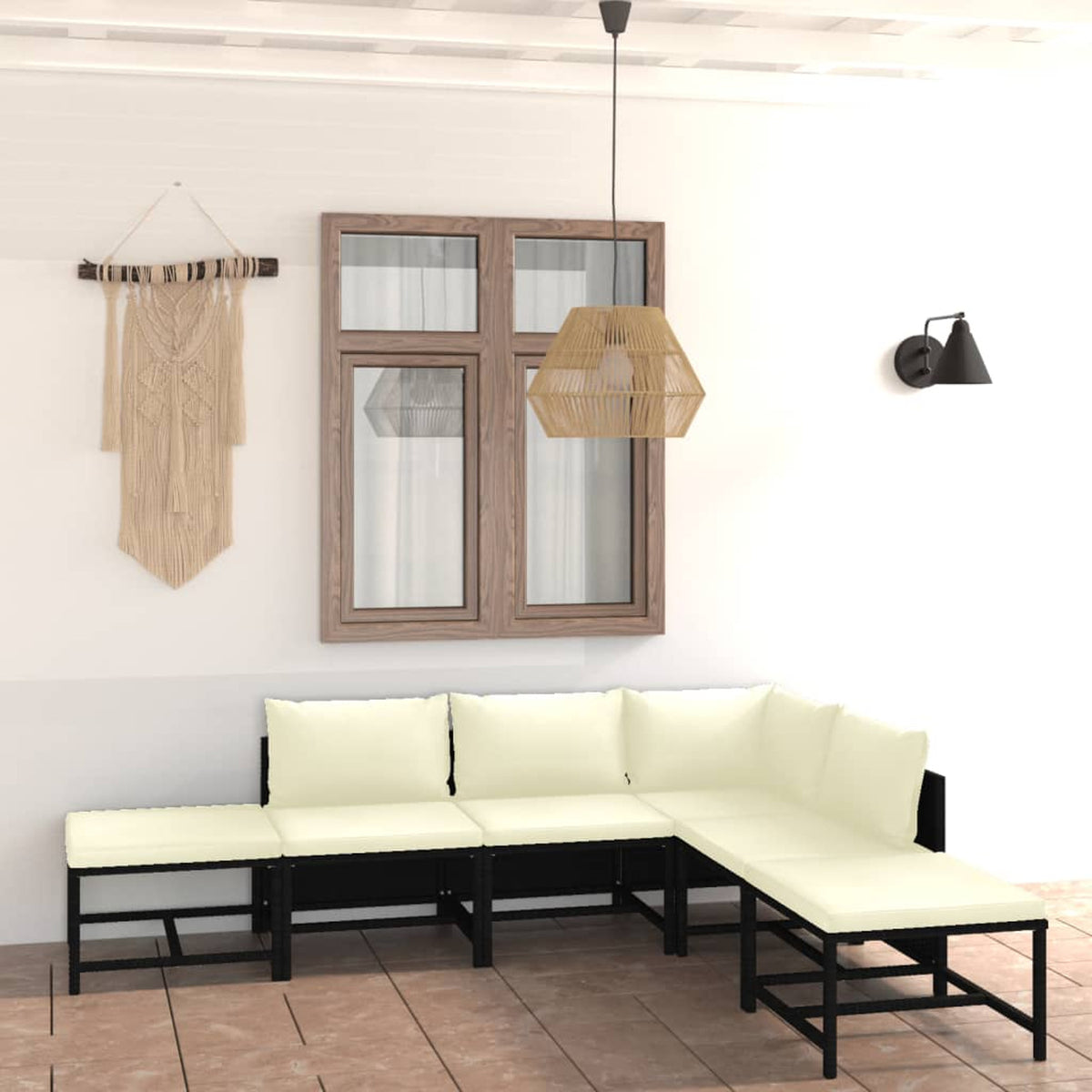 6 Piece Poly Rattan Garden Set with Cushions Black K432597