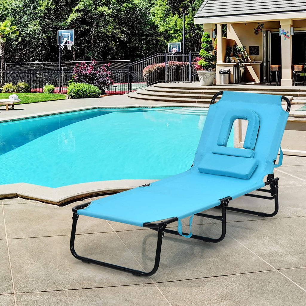 Turquoise Folding Chaise Lounge Chair Bed O959