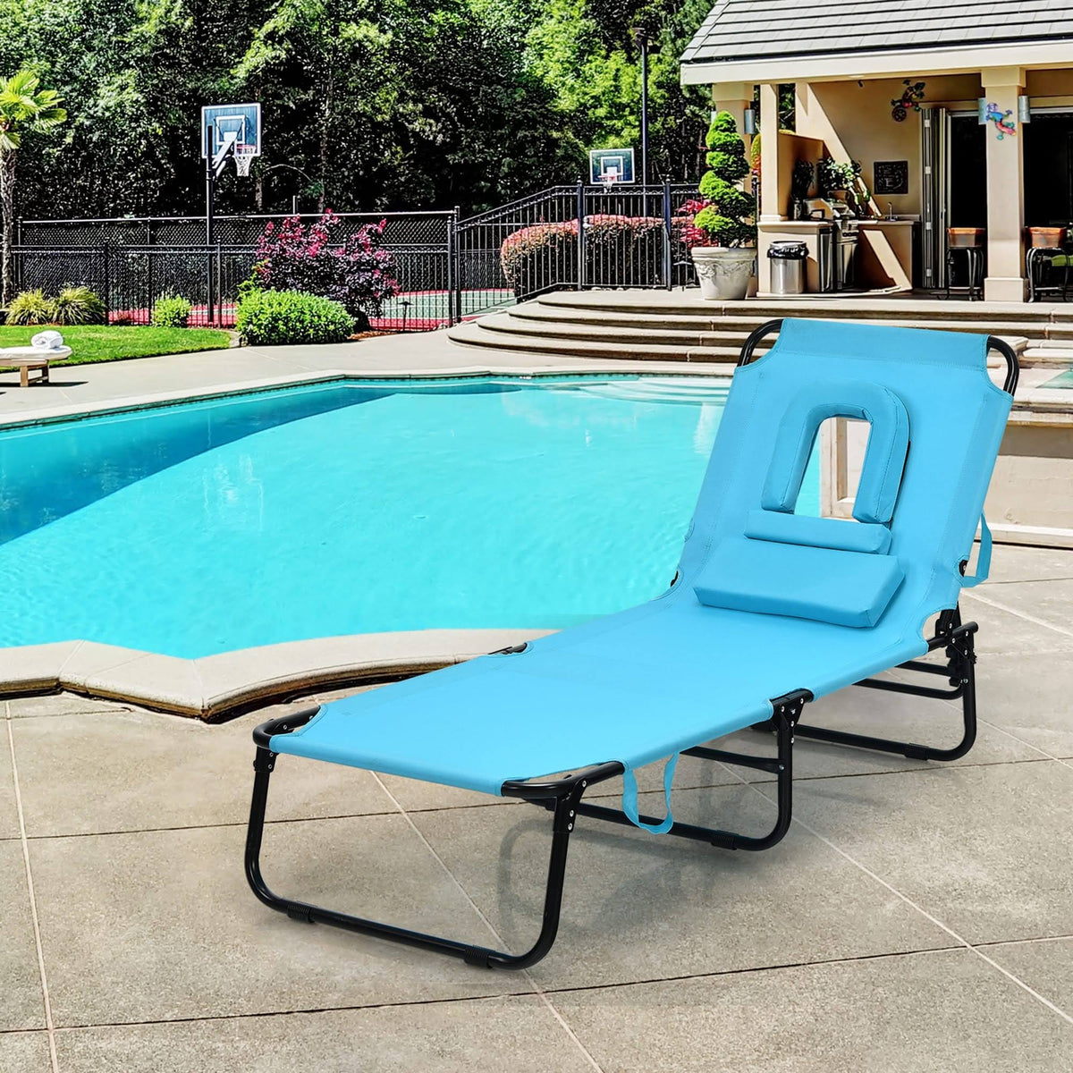 Turquoise Folding Chaise Lounge Chair Bed O959