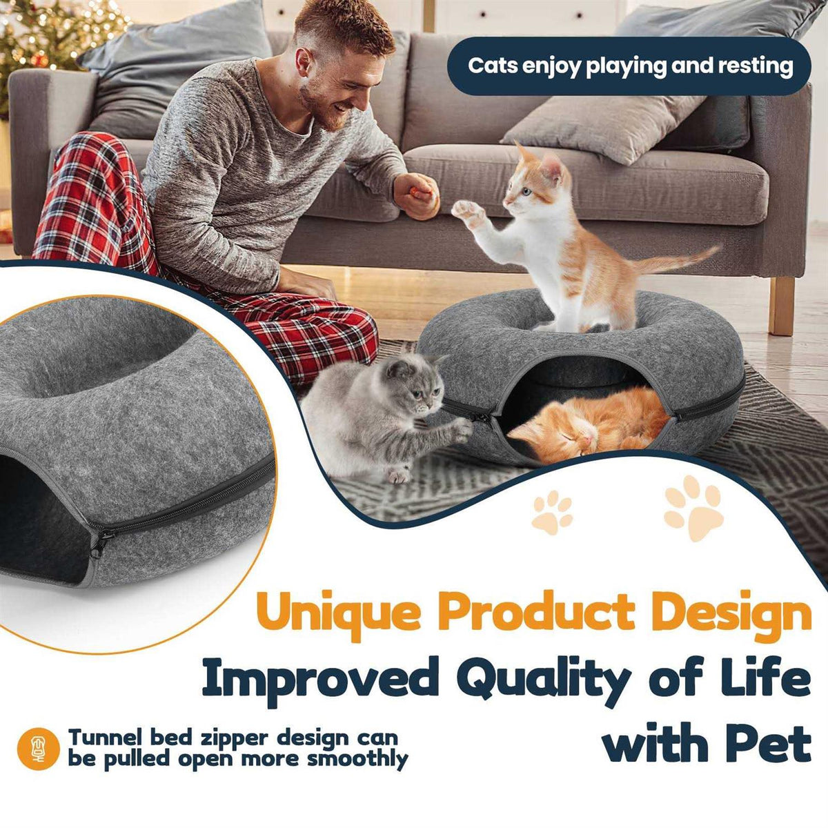 Cat Tunnel Bed with Pet Blanket D41752