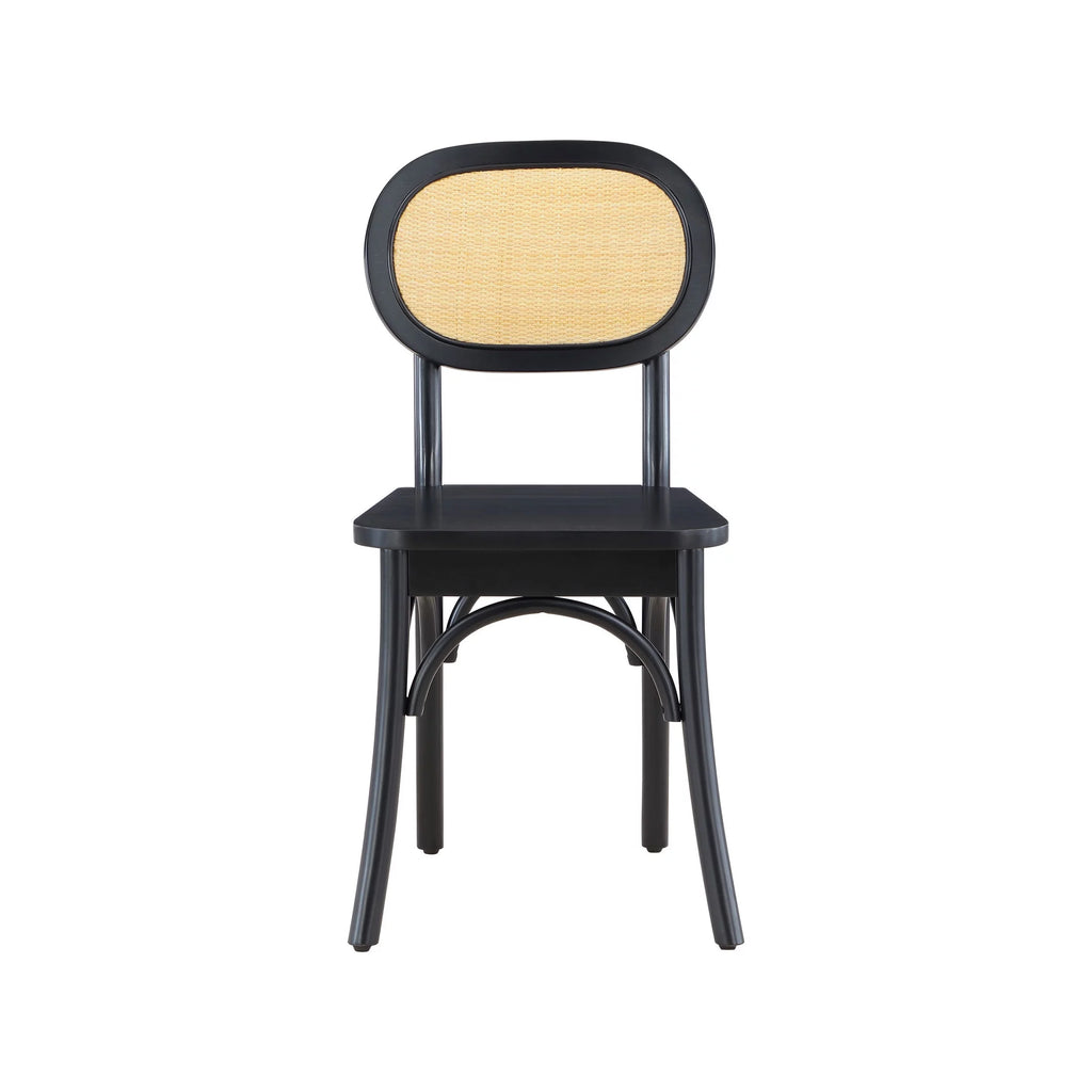 Black Rattan and Solid Wood Dining Chairs B4089