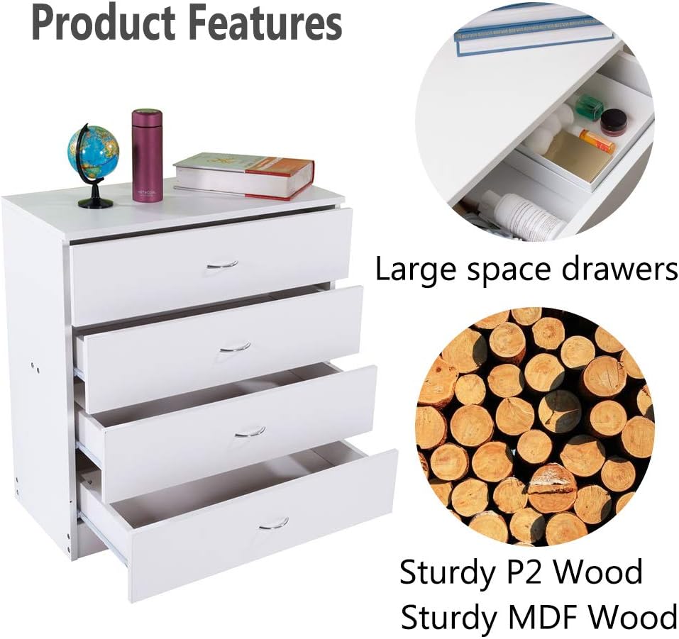 White 4 Drawer Wooden Dresser D760
