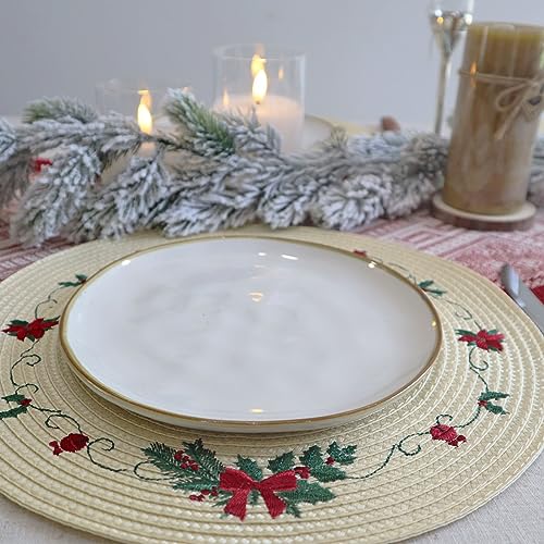 Christmas Placemats Set of 4 Round Embroidered Table Mats C320