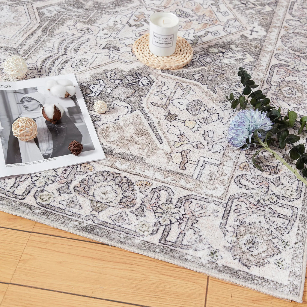 5' x 7' Washable Brown Area Rugs Non-slip D360