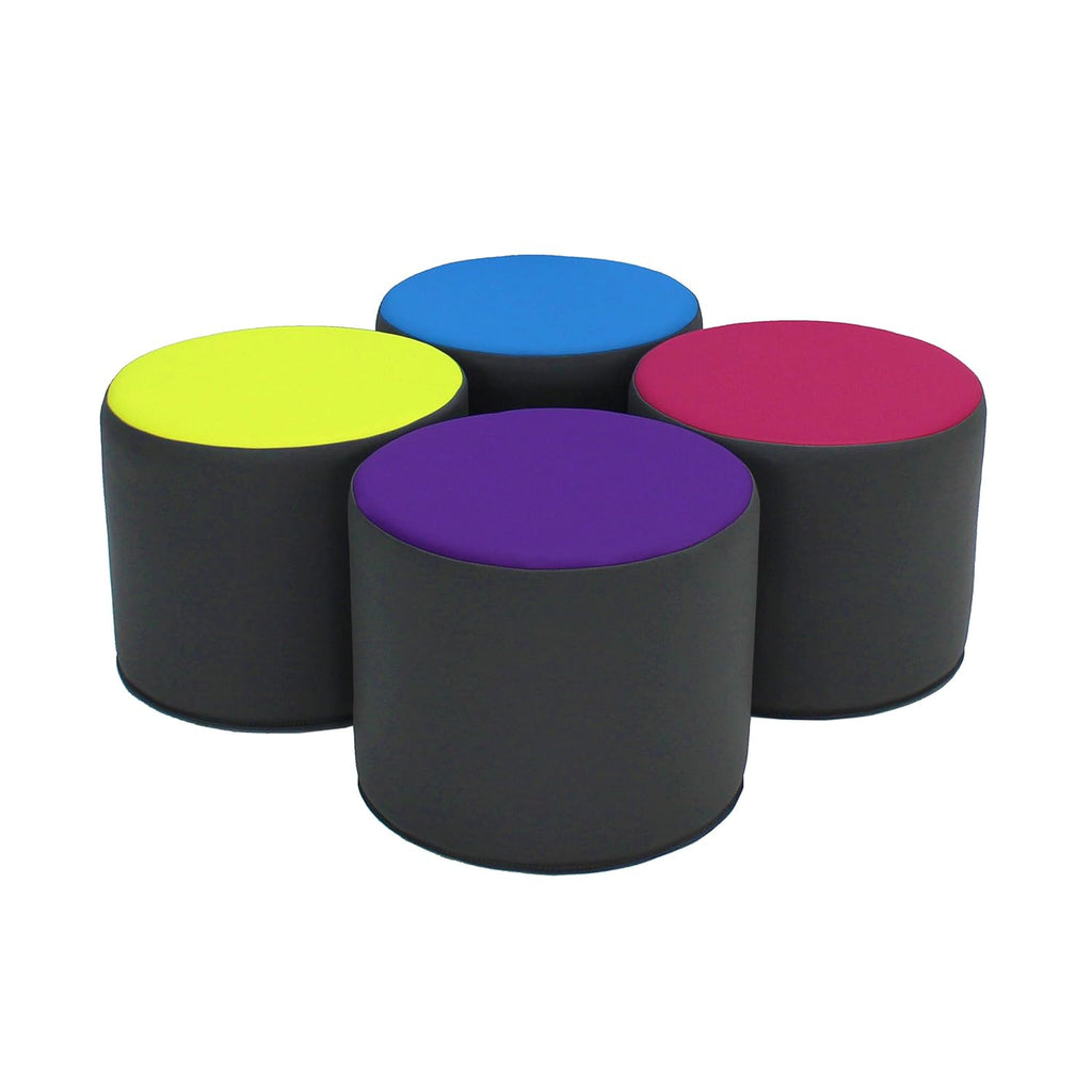 15 inch Round Two-Tone Accent Ottoman, Lightweight Foam Seating, 4-Piece V242236
