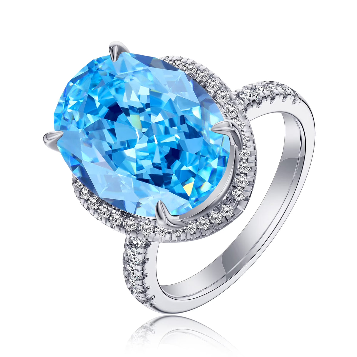 Blue Aquamarine Oval Cut Engagement Ring 925 Sterling Silver I1155