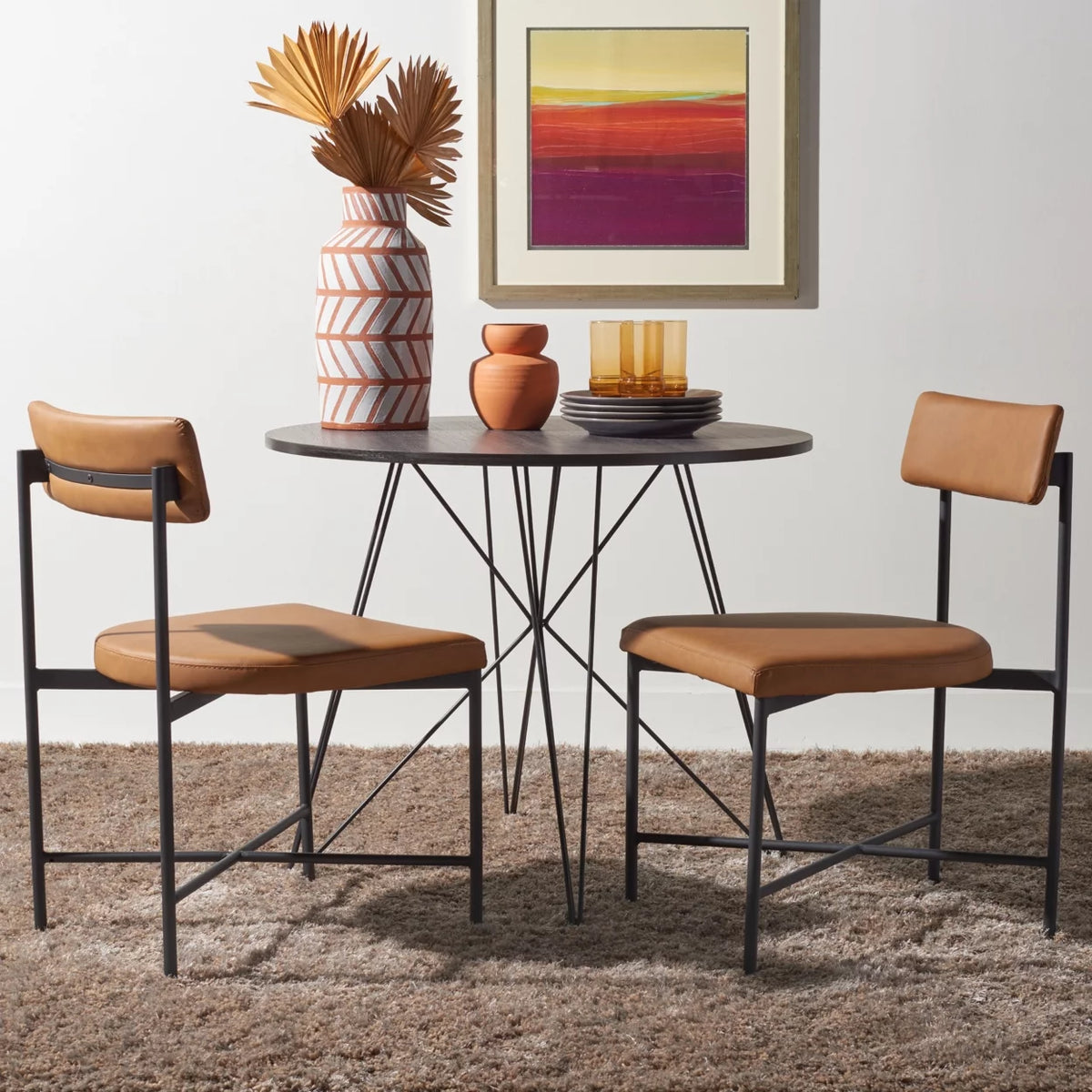 Cognac Black Dining Chairs Set of 2 P649