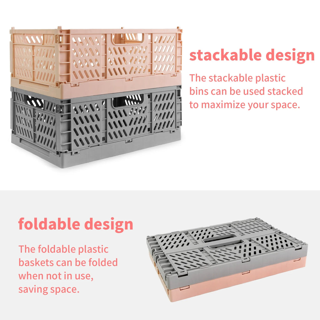 Collapsible Plastic Storage Crates, 6L, Gray, 2 Pack O937849