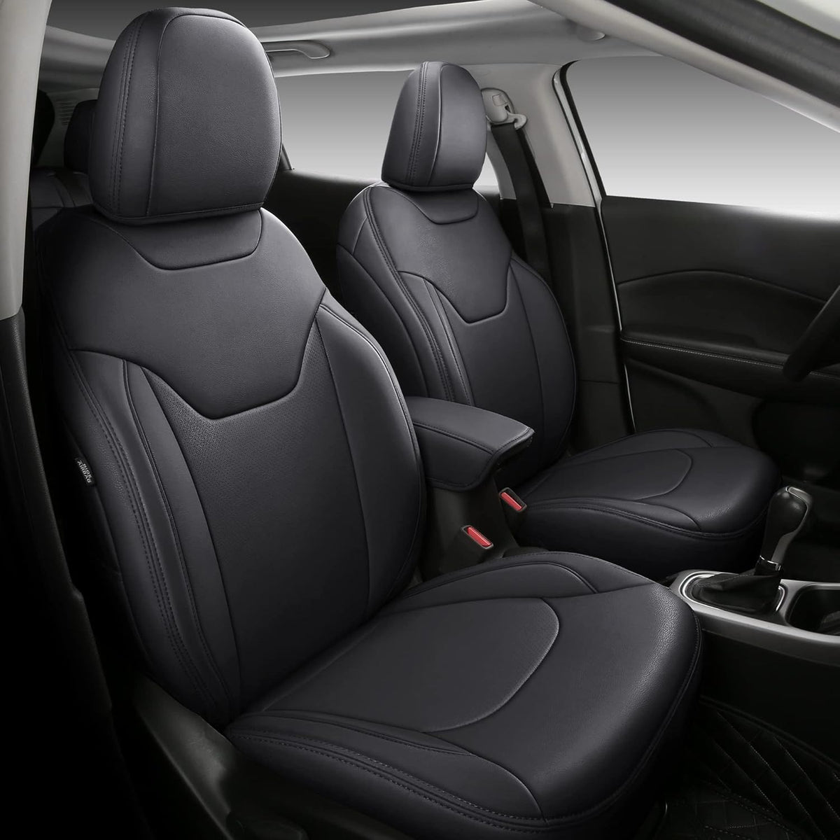 Black Faux Leather Car Seat Covers Full Set for Jeep Cherokee U373