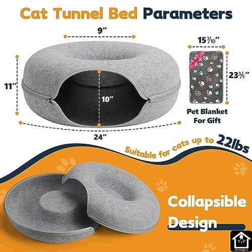 Cat Tunnel Bed with Pet Blanket D41752