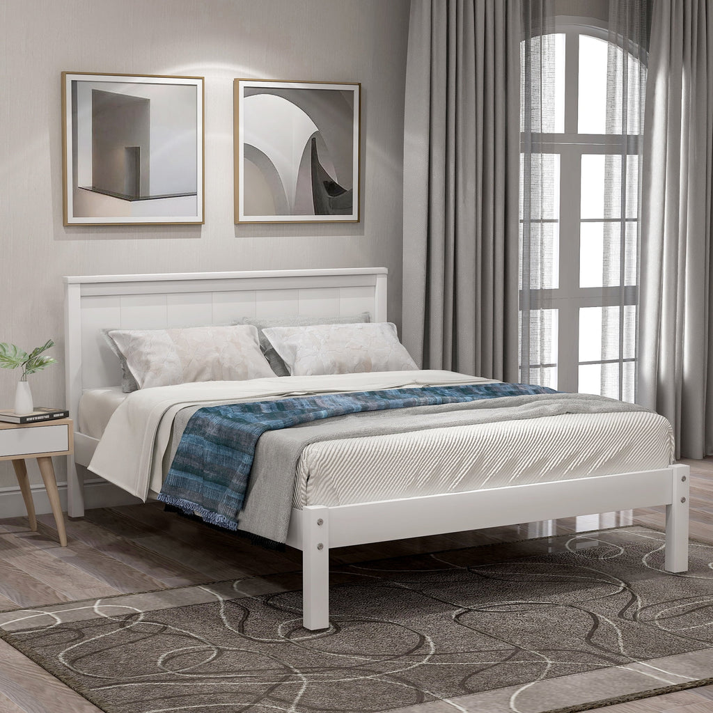 White Twin Wood Platform Bed Frame with Headboard E32229