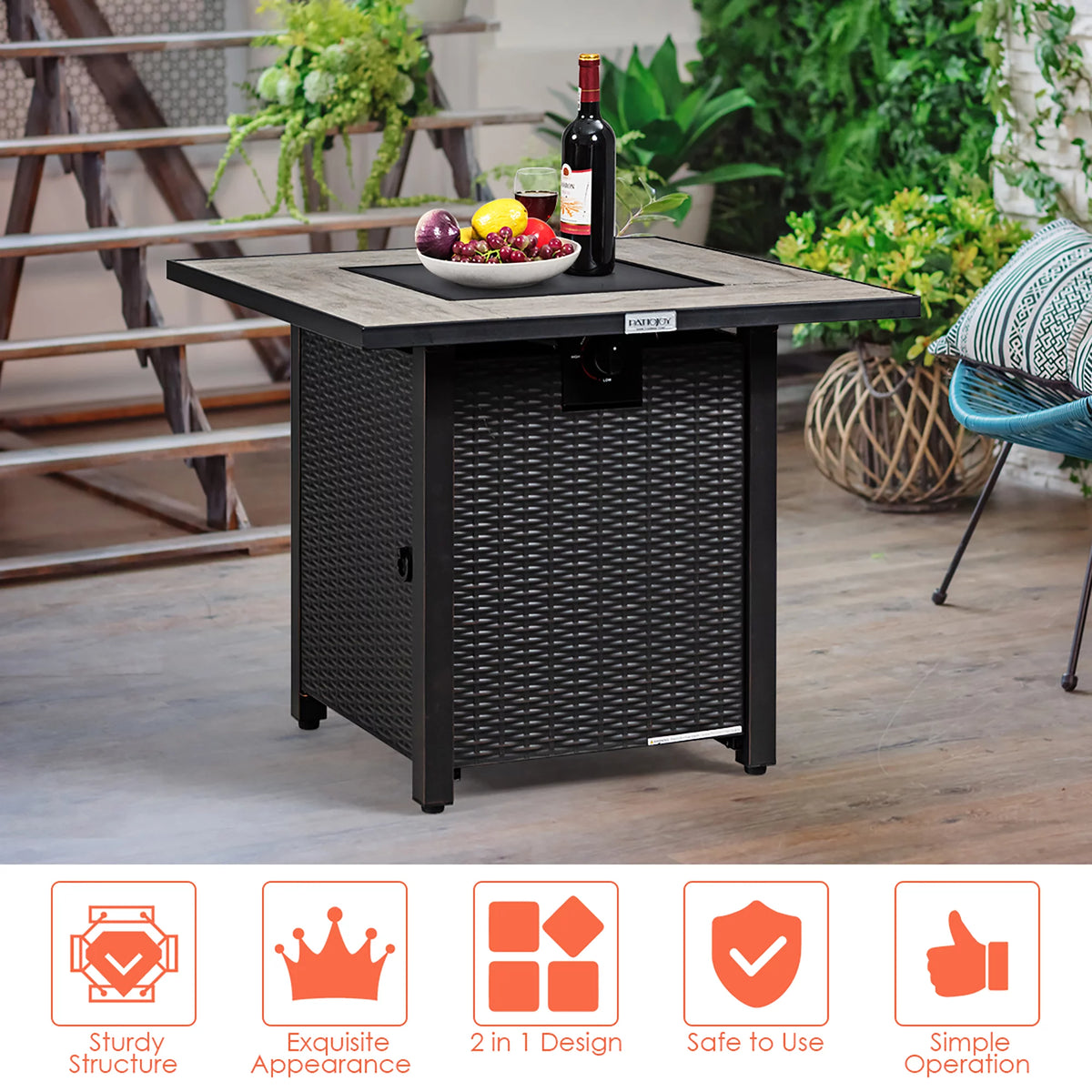 30'' Square Propane Gas Fire Pit Table 50,000 BTU with Cover Y70348