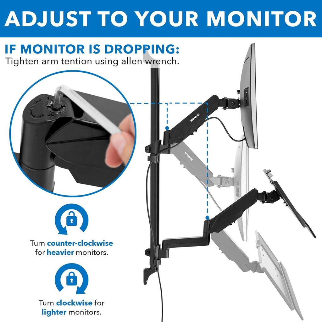 Wall Mount Workstation with Single Monitor Mount, Keyboard Tray and CPU Holder, Height Adjustable Full Motion Arms E332