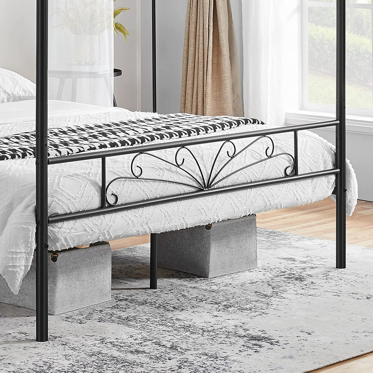 Queen Black Canopy Platform Bed Frame with Headboard and Footboard I728765