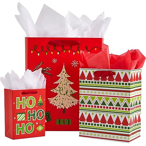 Assorted Sizes Christmas Gift Bags with Tissue Paper, 9 Pack V470