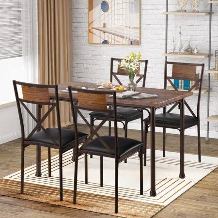 5-Piece Dining Set with Metal Frame and Wood Top H60887