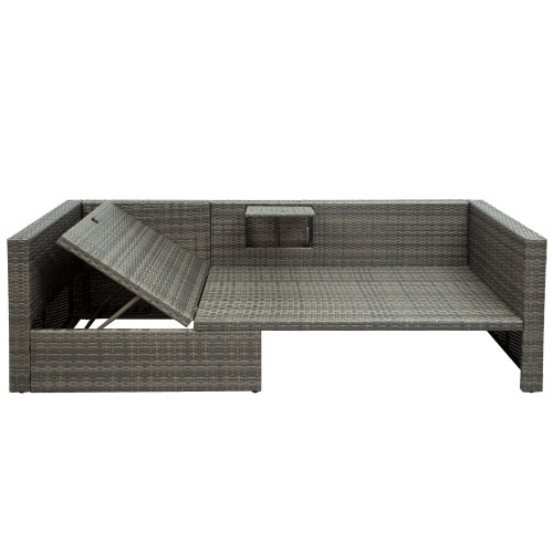 5-Piece Patio Wicker Sofa with Ottomans and Lift Top Coffee Table, Gray Z8739