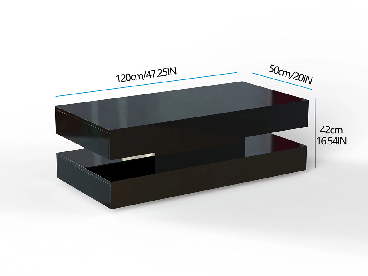 LED Coffee Table with 2 Storage Drawers, High Gloss Black I47037
