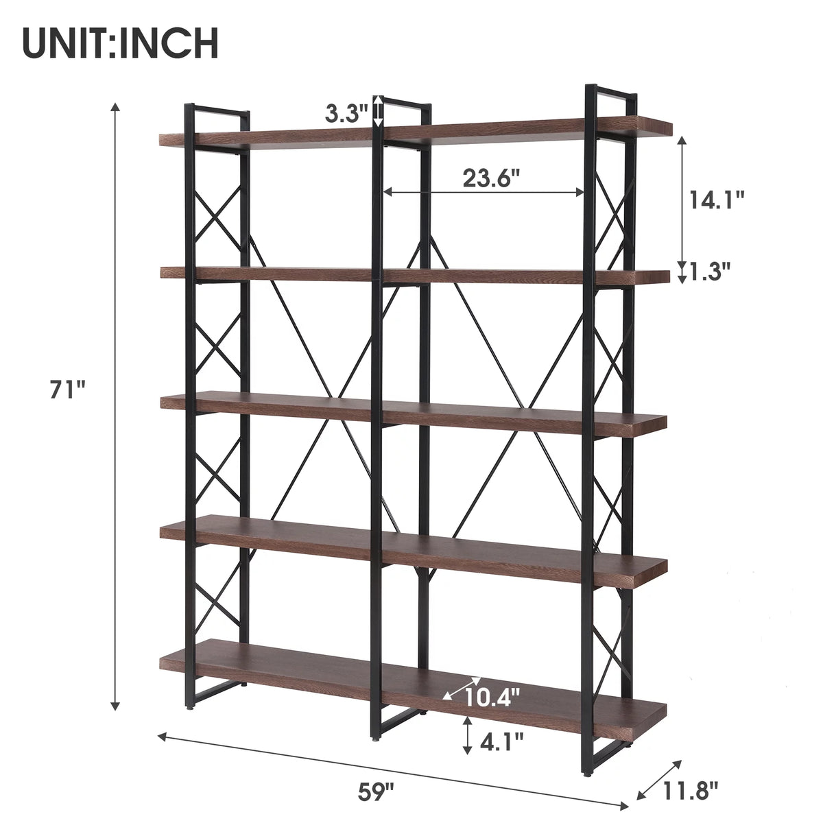 5 Tier Bookshelf with Metal Frame C334
