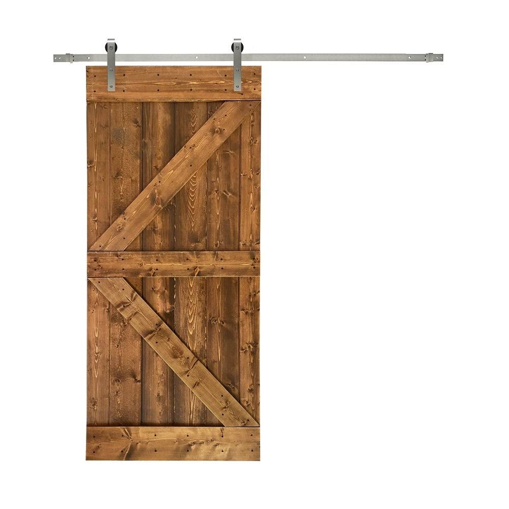 36 in. x 84 in. Gray Stained Knotty Pine Wood Interior Sliding Barn Door with Hardware Kit I1038