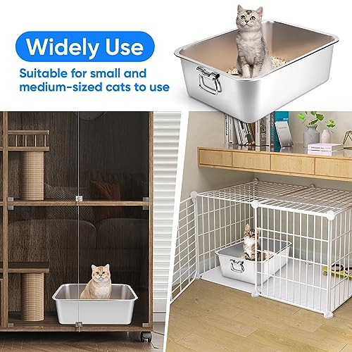 Stainless Steel Litter Box with Handle, 17.5" L x 13.5" W x 6" H, Non Stick Smooth Surface A65637