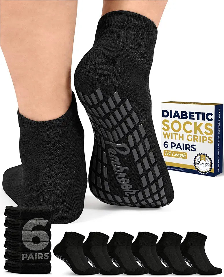 6 Pairs Diabetic Ankle Socks with Grips K8531