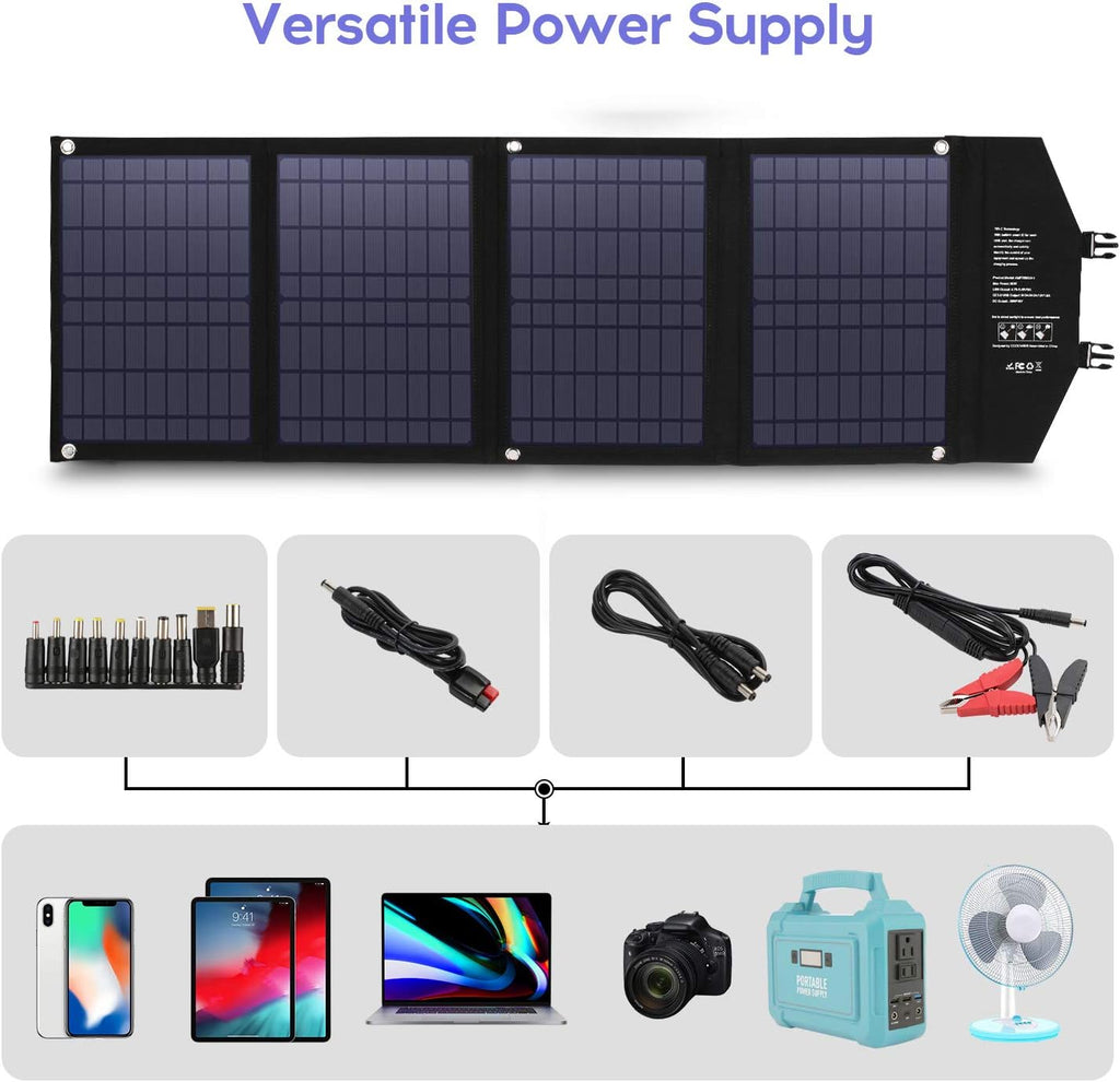 Solar Panel 120W, 12-18V Portable Foldable Solar Panel Kit with 2 USB Ports & 1 DV Port L7050