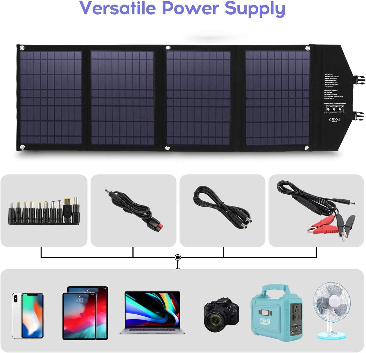 Solar Panel 120W, 12-18V Portable Foldable Solar Panel Kit with 2 USB Ports & 1 DV Port L7050